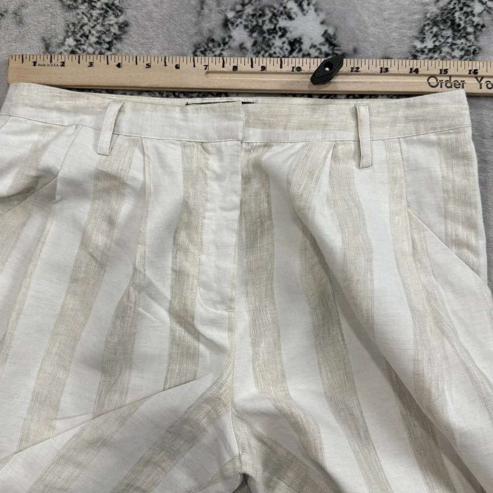 Who What Wear Linen Blend Pants Women 8 Wide Leg Cropped Striped Beige High Rise - Picture 3 of 14